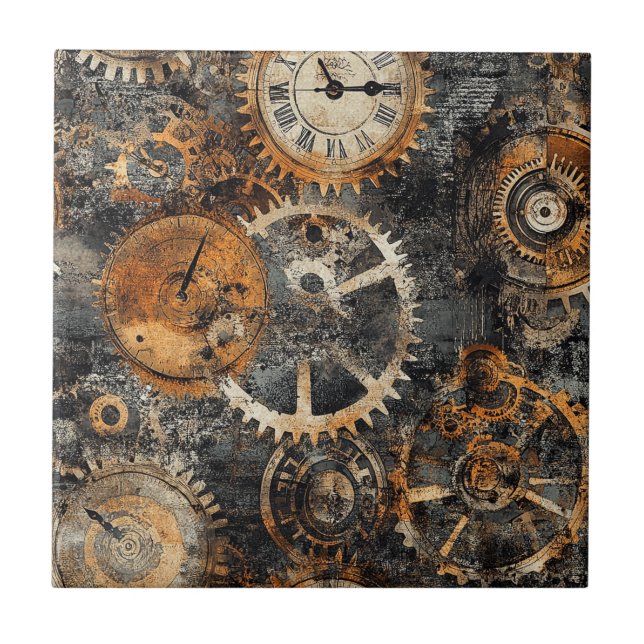 Vintage Steampunk Ceramic Tile (Frente)