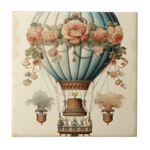 Vintage Steampunk Floral Blue Balão de Ar Quente