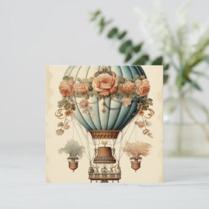 Vintage Steampunk Floral Blue Balão de Ar Quente