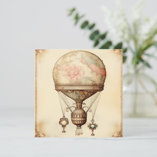 Vintage Steampunk Floral Hot Air Balloon (Em pé/Frente)