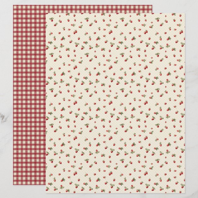 Vintage Strawberry Farm Scrapbook Paper (Frente/Verso)