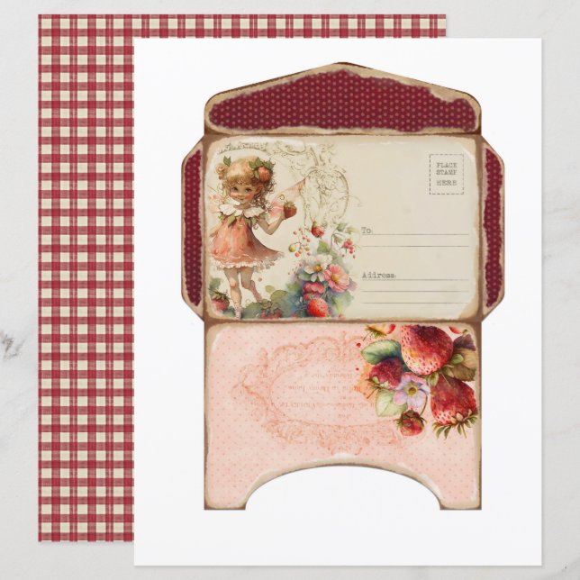 Vintage Strawberry Farm Scrapbook Paper (Frente/Verso)