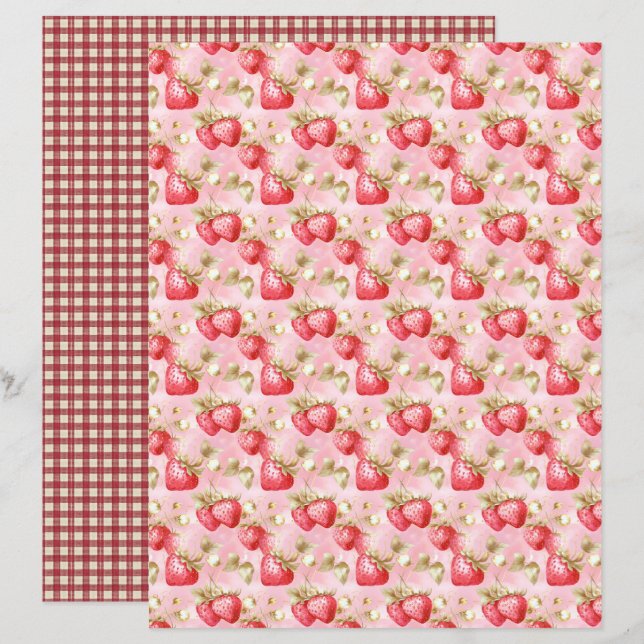 Vintage Strawberry Farm Scrapbook Paper (Frente/Verso)