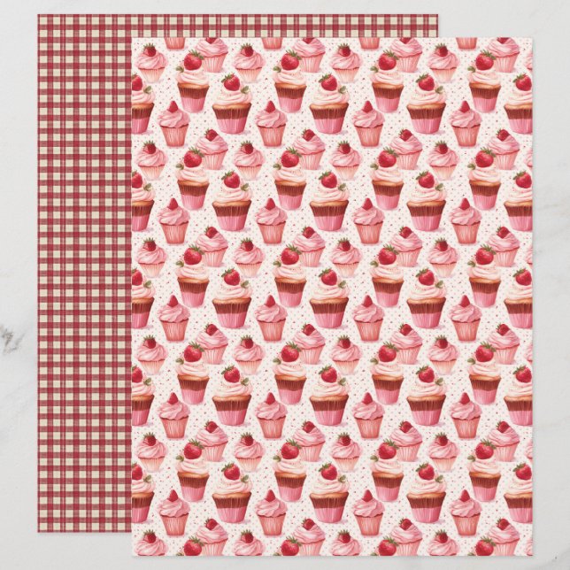 Vintage Strawberry Farm Scrapbook Paper (Frente/Verso)
