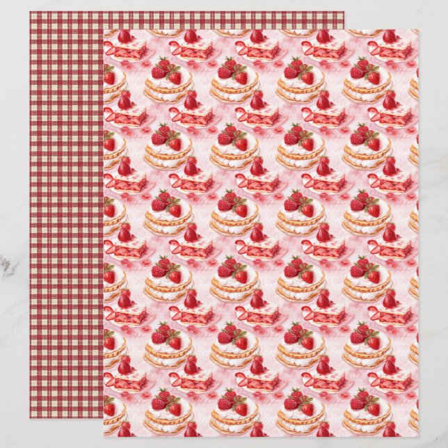 Vintage Strawberry Farm Scrapbook Paper (Frente/Verso)