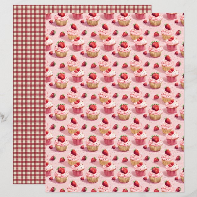 Vintage Strawberry Farm Scrapbook Paper (Frente/Verso)