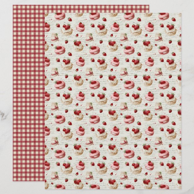Vintage Strawberry Pie Scrapbook Paper (Frente/Verso)