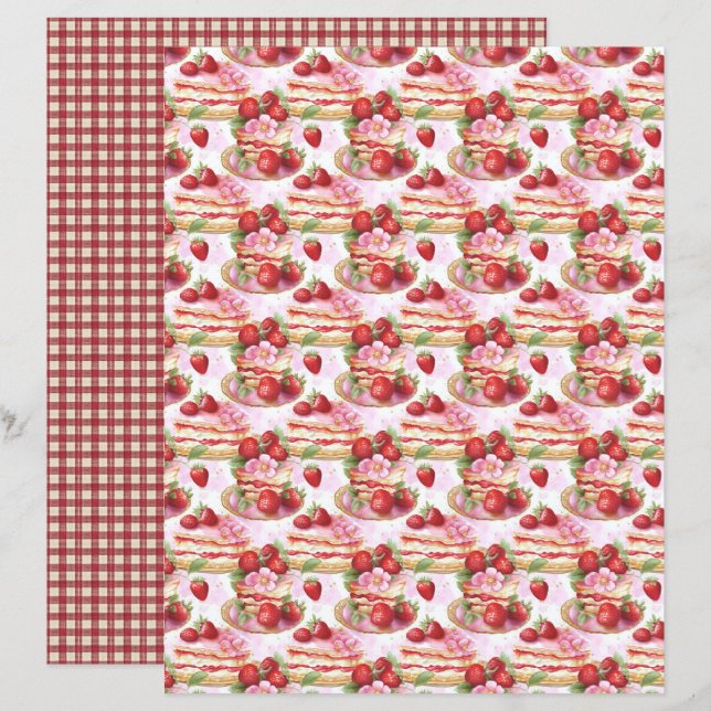 Vintage Strawberry Pie Scrapbook Paper (Frente/Verso)