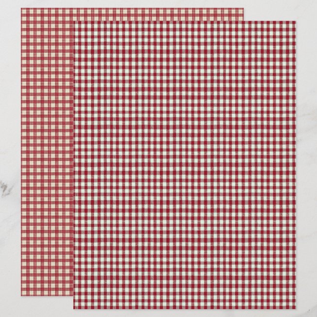 Vintage Strawberry Plaid Scrapbook Paper (Frente/Verso)
