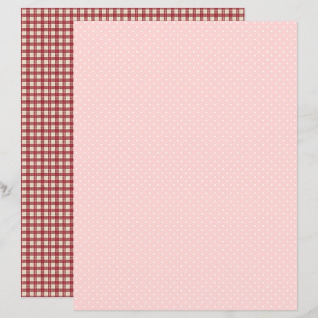 Vintage Strawberry Polka Dots Scrapbook Paper (Frente/Verso)