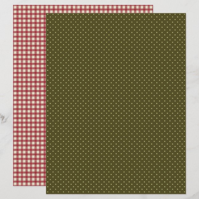 Vintage Strawberry Polka Dots Scrapbook Paper (Frente/Verso)