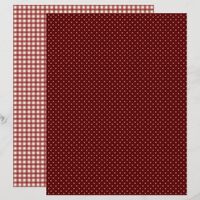 Vintage Strawberry Polka Dots Scrapbook Paper (Frente/Verso)
