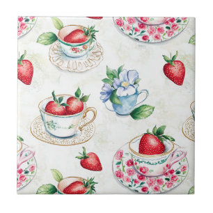 Vintage Strawberry Teacup Padrão Floral