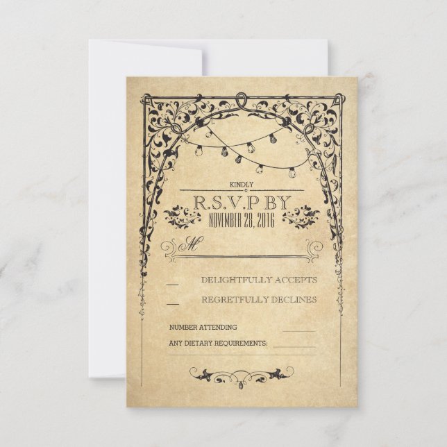 vintage string luzes do casamento RSVP (Frente)