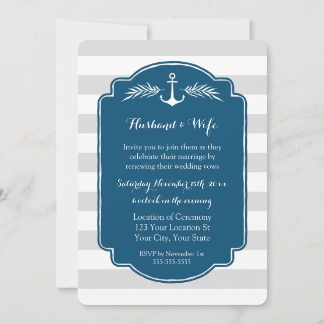 Vintage Stripes Casamento Vow Renewation Convite (Verso)