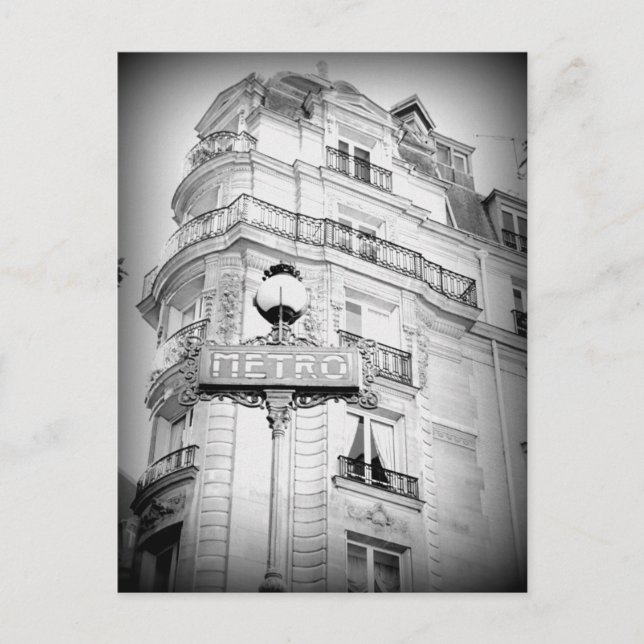 Vintage Style Cartão de Posto Paris, Sinal Metro (Frente)