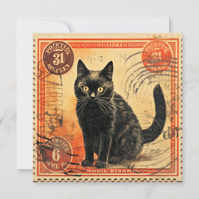 Vintage Style Cat PoStage Stamp Flat Greeting Card (Frente)