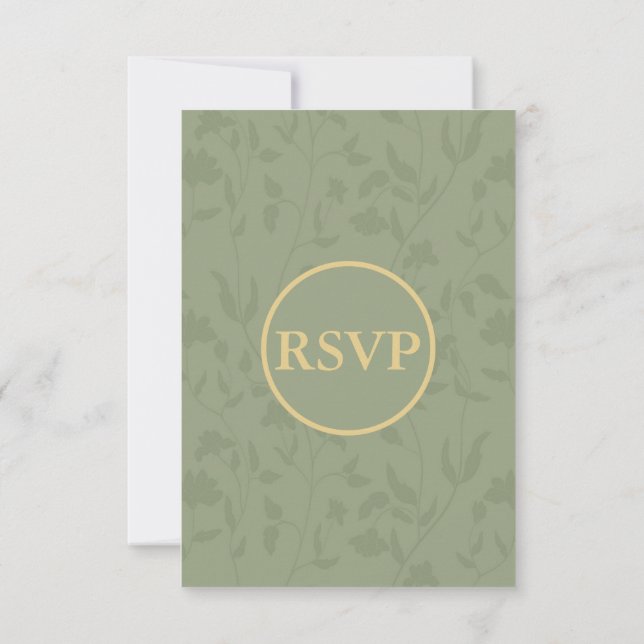 Vintage style Floral Sage Green RSVP Card (Verso)