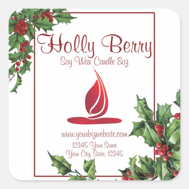 Vintage Style Holly Berry - Etiqueta da Vela de Na (Frente)