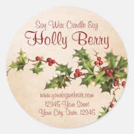 Vintage Style Holly Berry - Etiqueta da Vela de Na