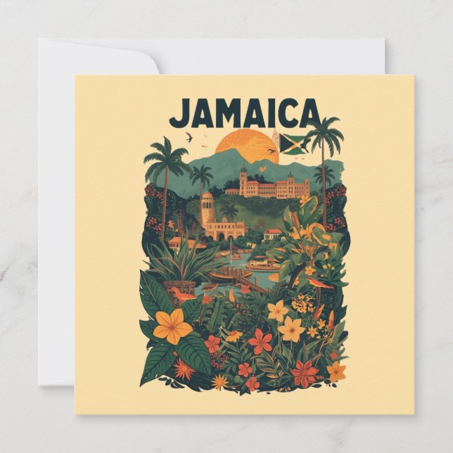 Vintage Style Jamaica Travel Illustration Card (Frente)