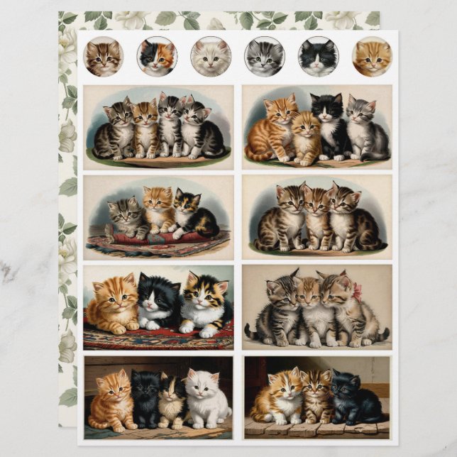 Vintage Style Kittens Ephemera Fussy Cuts (Frente/Verso)