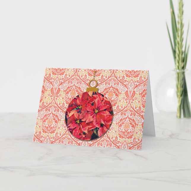 Vintage Style Poinsettia Cartão de Natal (Frente)