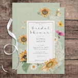 Vintage Summer Sunflower Floral Chá Convite<br><div class="desc">Este design chá de panela apresenta uma bela imagem de girassóis de cor aquática macia e outras flores de verão em um fundo verde macio e aflita. É romântico com um toque de safra. Criado pela imprensa simplesmente de farmácia.</div>