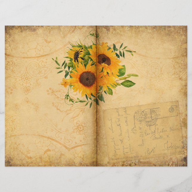 Vintage Sunflower Diário Scrapbook Page (Frente)