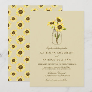 Vintage Sunflower no Convite para Casamento Mason
