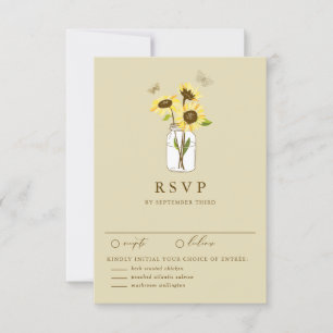 Vintage Sunflower no Mason Jar Wedding RSVP Card