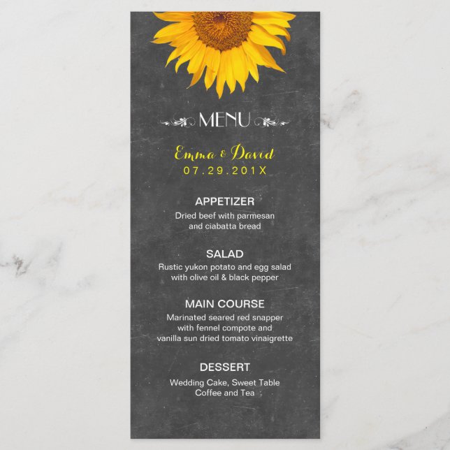 Vintage Sunflower Rustic Chalkboard Menu (Frente)