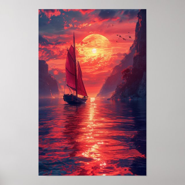 Vintage Synthwave Sailboat Poster (Frente)
