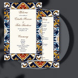 Vintage Talavera Azulejo — programa de casamento m<br><div class="desc">Vintage Talavera Azulejo azulejos castanhos azuis do Mediterrâneo programa de casamento personalizado papelaria ordem de cartão de serviço</div>