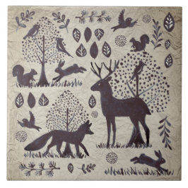 Vintage Tan Cinza Woodland Animal Fox Coelho