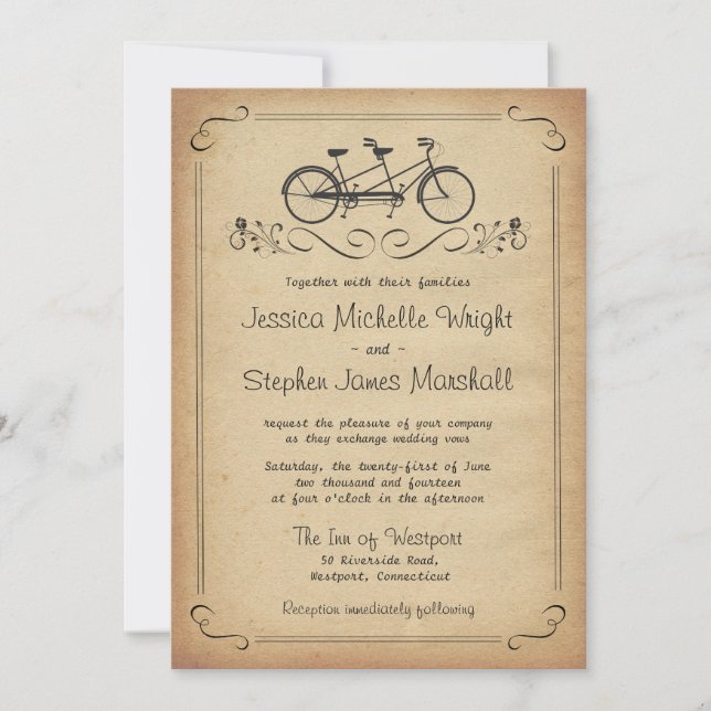 Vintage Tandem Bicicletas Convites para Casamento (Frente)