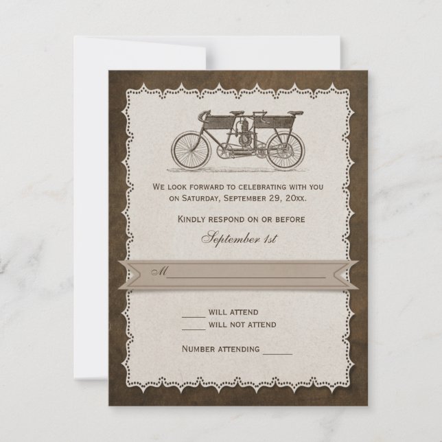 Vintage Tandem Bicycle Wedding RSVP (Frente)