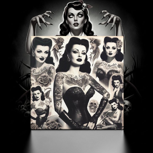 Vintage Tattooed Goth Woman Collage (Criador carregado)