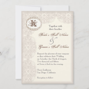 Vintage Taupe Lace - Convite para Casamento