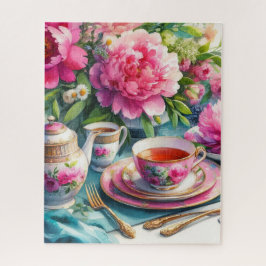 Vintage Tea Party Pink Peonies Quebra-cabeça