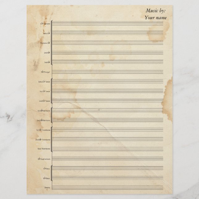 Vintage Tea StainSheet Music Brass Banda (Frente)