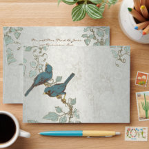 Vintage Teal Birds Envelope De Casamento