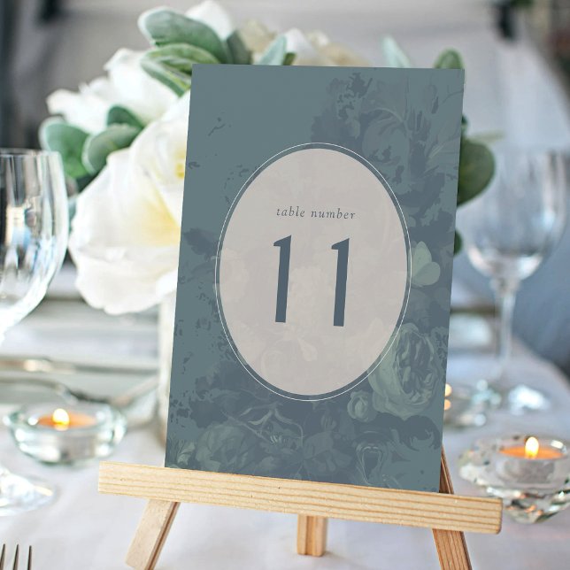Vintage Teal Elegant Rustic Floral Table Number (Criador carregado)