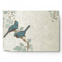 Vintage Teal Love Birds Envelope de Casamento