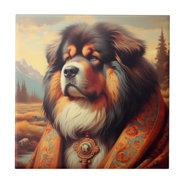 Vintage Tibetan Mastiff Dog Painting (Frente)