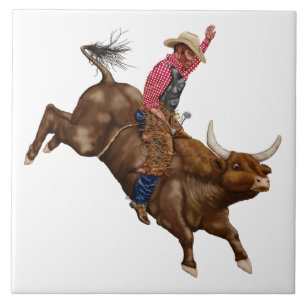 Vintage touro montando cowboy