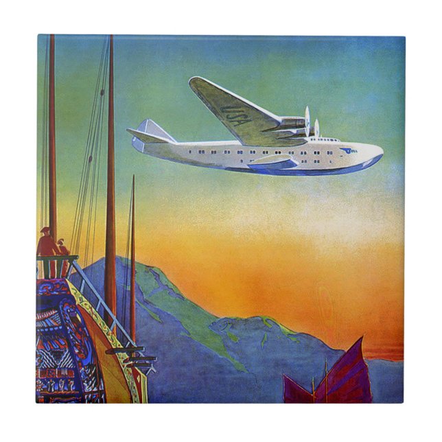 Vintage Transpacific Viagem Cerâmica Azulejo (Frente)