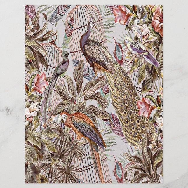 Vintage tropical bird origami paper (Frente)
