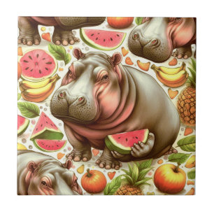 Vintage Tropical Hippopotamus Pattern