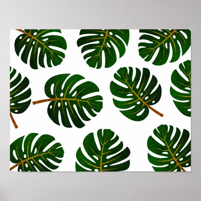 Vintage tropical Monstera palmeira folhas poster (Frente)